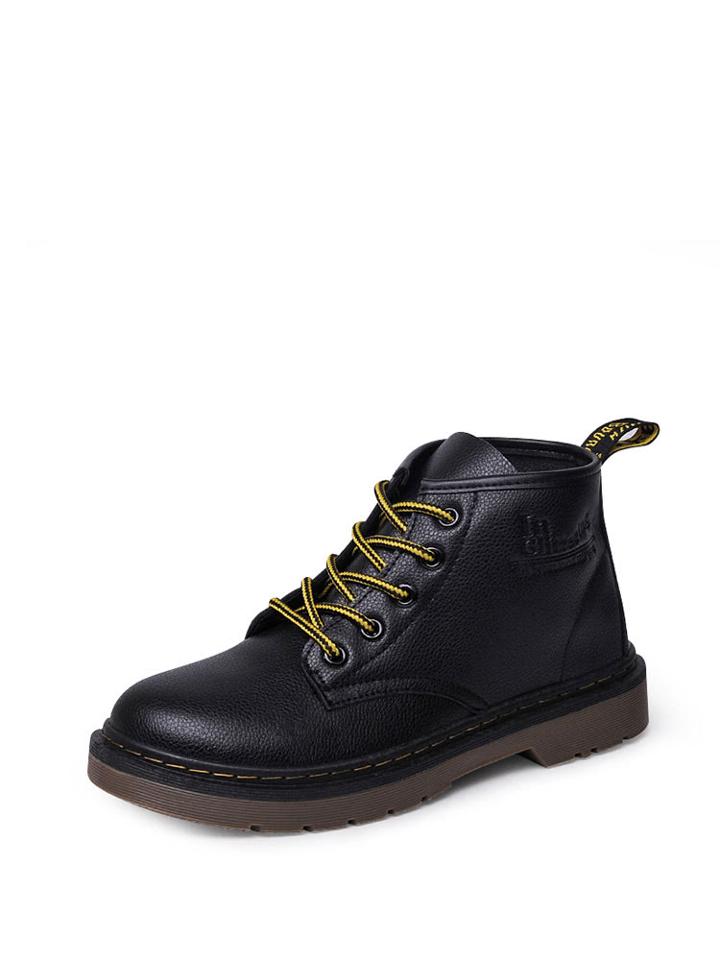 Romwe Round Toe Pu Lace Up Ankle Boots
