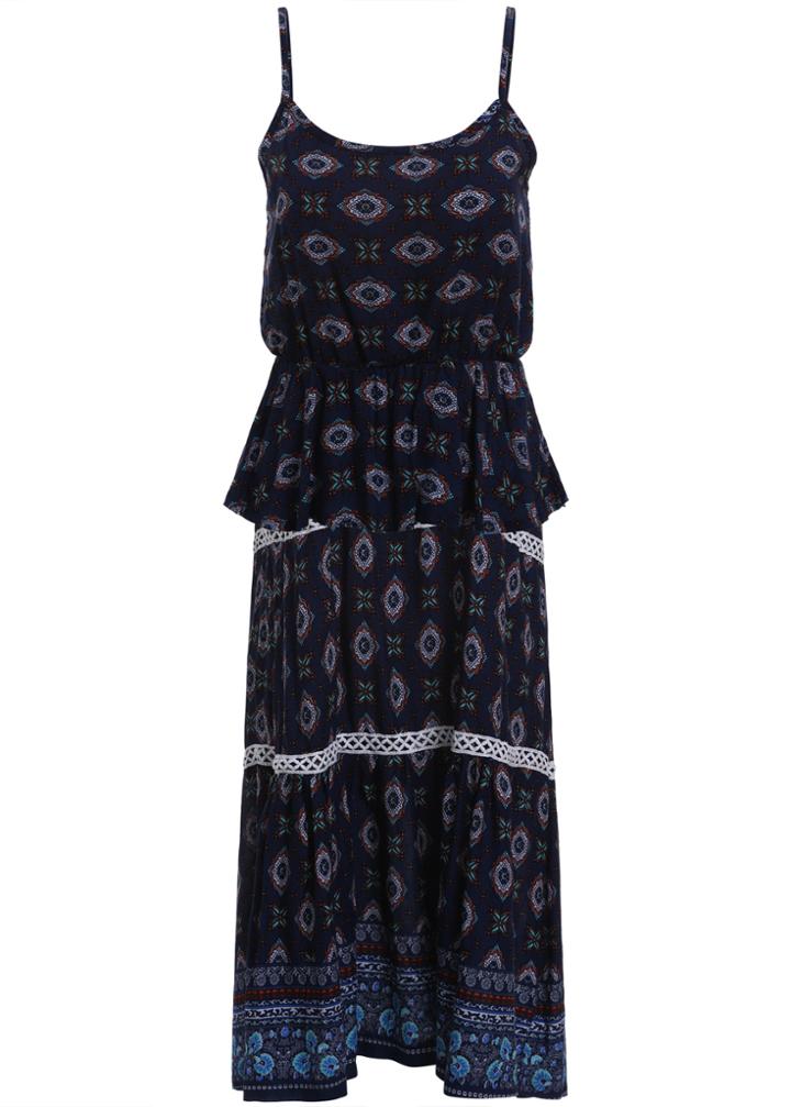 Romwe Spaghetti Strap Tribal Print Top With Skirt