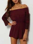 Romwe Burgundy Off The Shoulder Lace Embellished Jumpsuit
