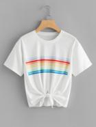 Romwe Colorful Striped Knot Front Tee
