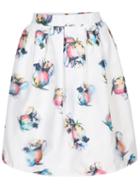Romwe Floral Flare Midi Skirt