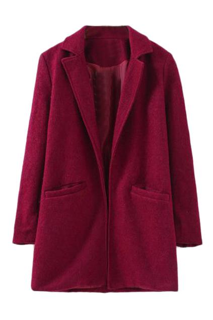 Romwe Pocketed Open Front Red Coat