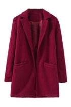 Romwe Pocketed Open Front Red Coat