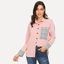 Romwe Contrast Pocket Corduroy Blouse