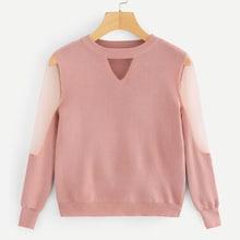 Romwe Mesh Contrast Choker-neck Sweater