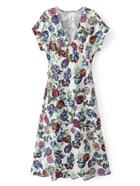 Romwe Floral Print Pleated Back Dress