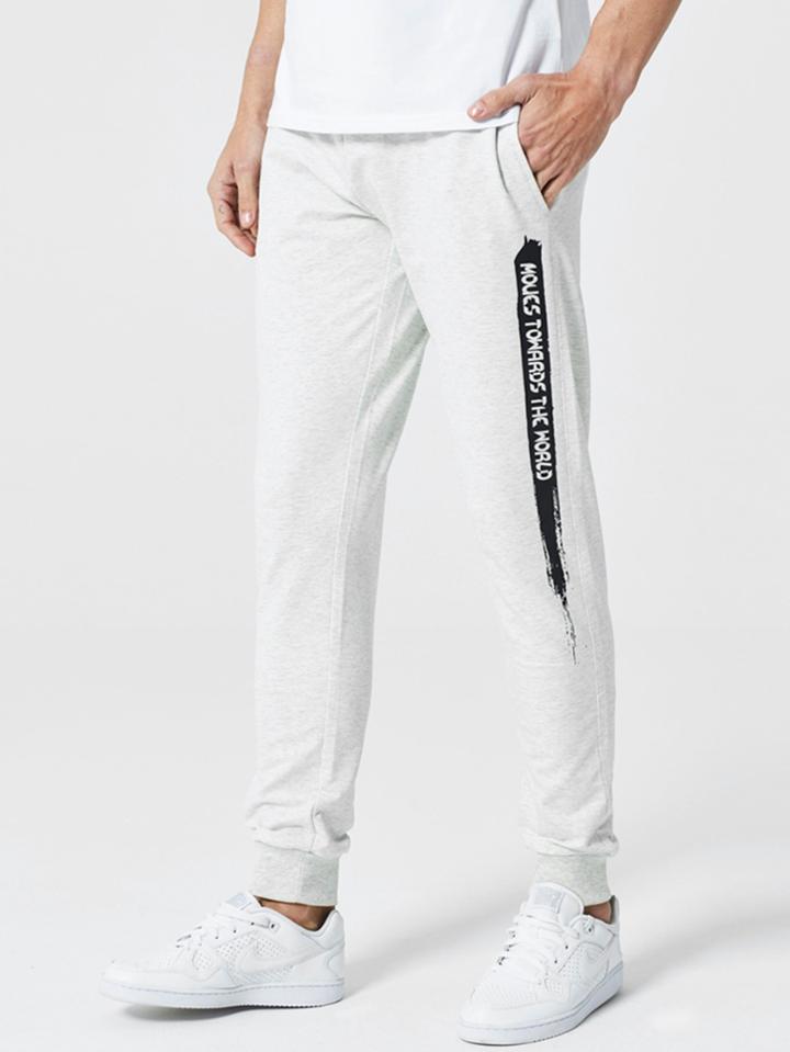 Romwe Men Letter Print Elastic Trim Pants