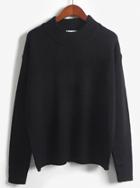 Romwe High Neck Knit Black Sweater
