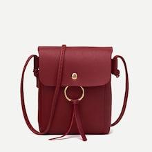 Romwe Metal Ring Flap Crossbody Bag