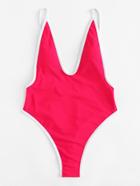Romwe Contrast Piping Swimsuit