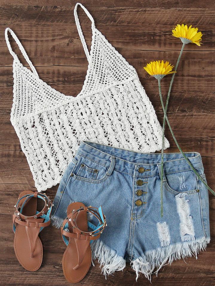 Romwe V Neckline Crochet Cami Top