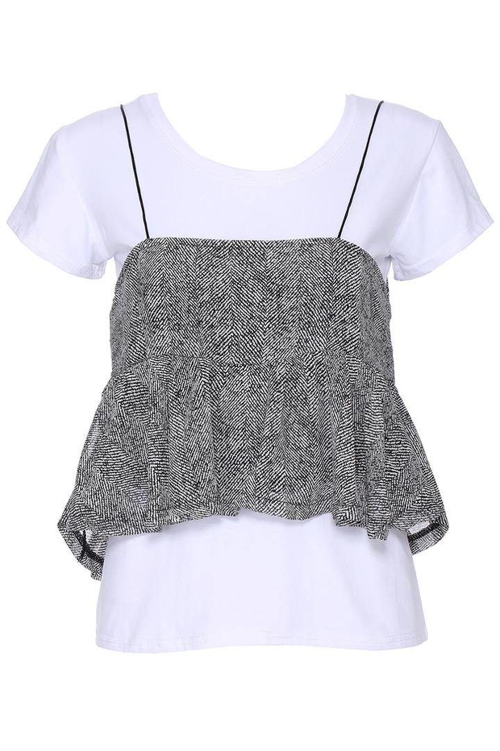 Romwe Romwe Grey Geometric Print Short-sleeved Blouse