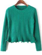 Romwe Green Round Neck Long Sleeve Peplum Knit Sweater