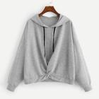 Romwe Plus Twist Front Drawstring Detail Hoodie