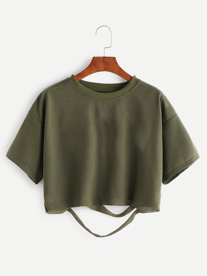 Romwe Army Green Ripped T-shirt