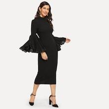 Romwe Flounce Sleeve Split Hem Pencil Dress