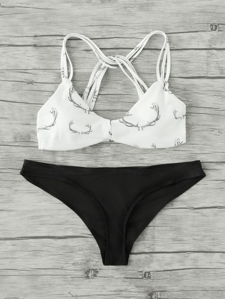 Romwe Strappy Back Mix & Match Bikini Set