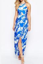 Romwe Halter Front Split Open Back Maxi Dress