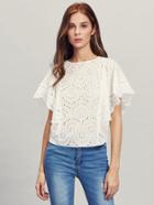 Romwe Ladder Lace Insert Cape Sleeve Eyelet Embroidered Top