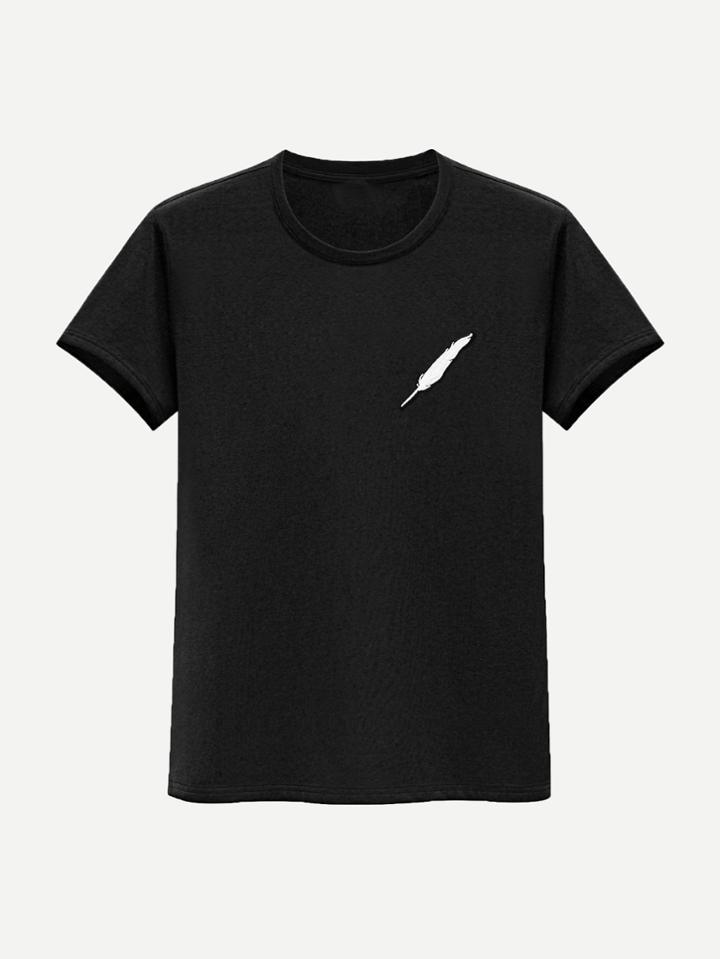 Romwe Men Feathers Print Tee