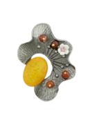 Romwe Yellow Vintage Style Gunblack Resin Beads Flower Brooches