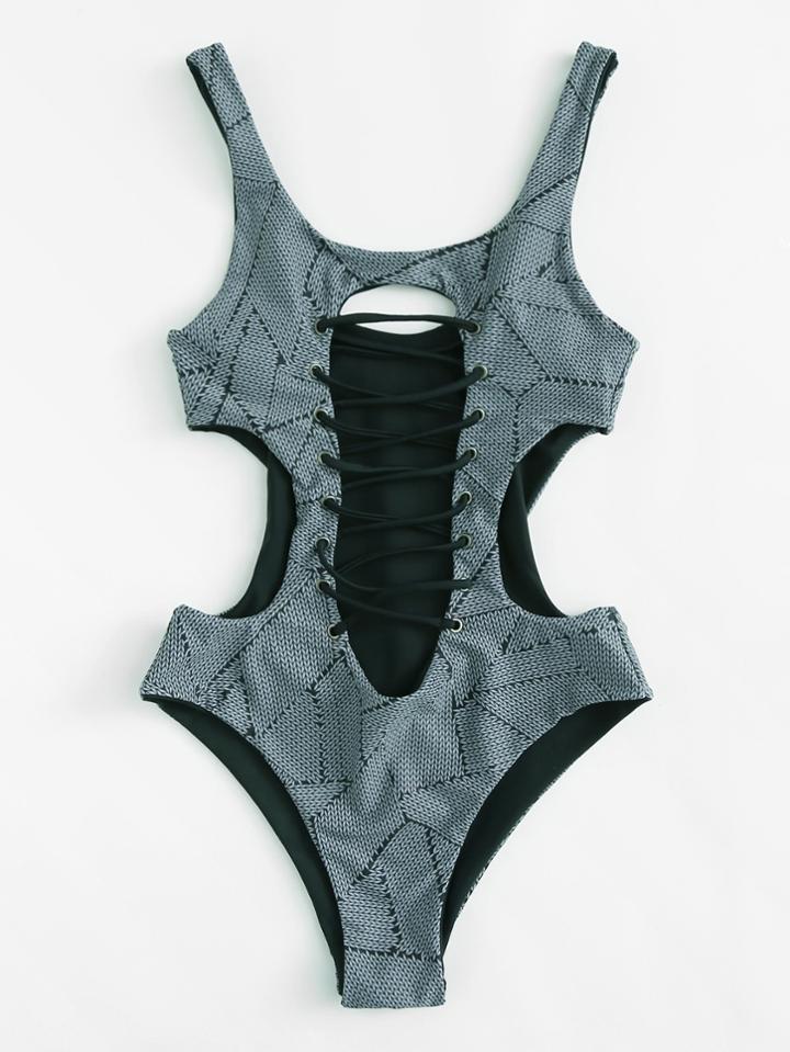 Romwe Criss Cross Cut Out Swimsuit