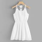 Romwe Solid Strappy Detail Halter Dress