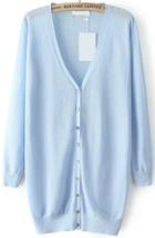 Romwe V Neck With Buttons Knit Blue Cardigan
