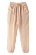 Romwe Drawstring Elastic Loose Light-pink Harem Pants