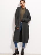 Romwe Dark Grey Open Front Drop Shoulder Long Sweater Coat