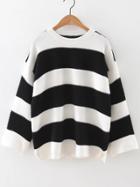 Romwe Black Striped Ribbed High Low Sweater