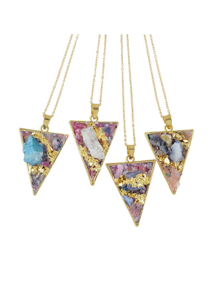 Romwe Random Color Colorful Acrylic Stone Triangle Pendant Necklaces