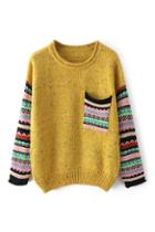 Romwe Pocketed Striped Yellow Jumper