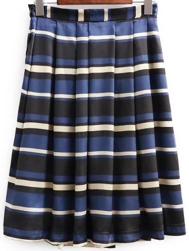 Romwe Multicolor Striped Pleated Midi Skirt