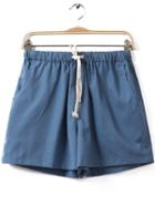 Romwe Drawstring With Pockets Blue Shorts