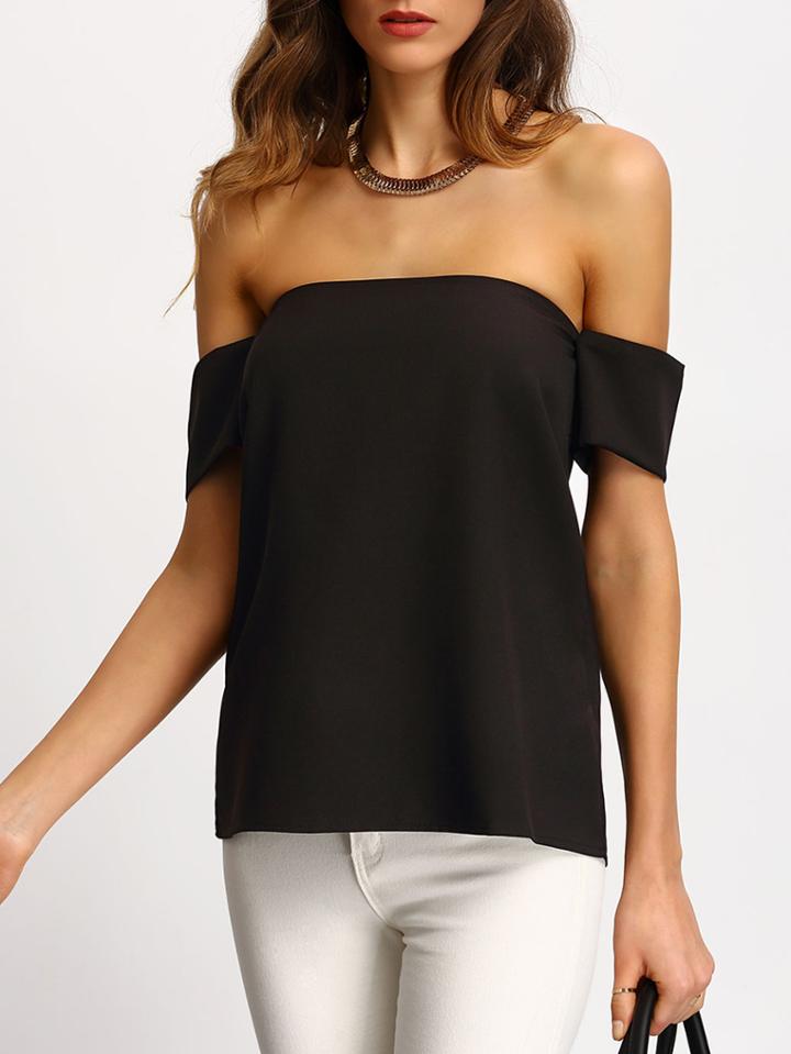 Romwe Black Off The Shoulder Shirt
