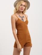 Romwe Brown Spaghetti Strap Backless Jumpsuit