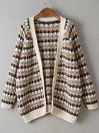 Romwe Geometric Pattern Raglan Sleeve Open Front Sweater Coat