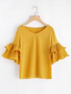 Romwe V Neckline Tiered Bell Sleeve Top