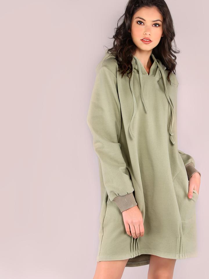 Romwe Green Sweatshirt Dress With Double Layer Hood