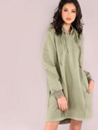 Romwe Green Sweatshirt Dress With Double Layer Hood