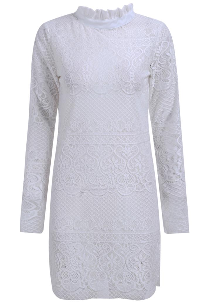 Romwe Stand Collar Lace Bodycon Dress