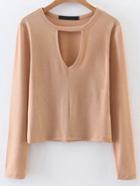 Romwe Apricot Keyhole Long Sleeve Top