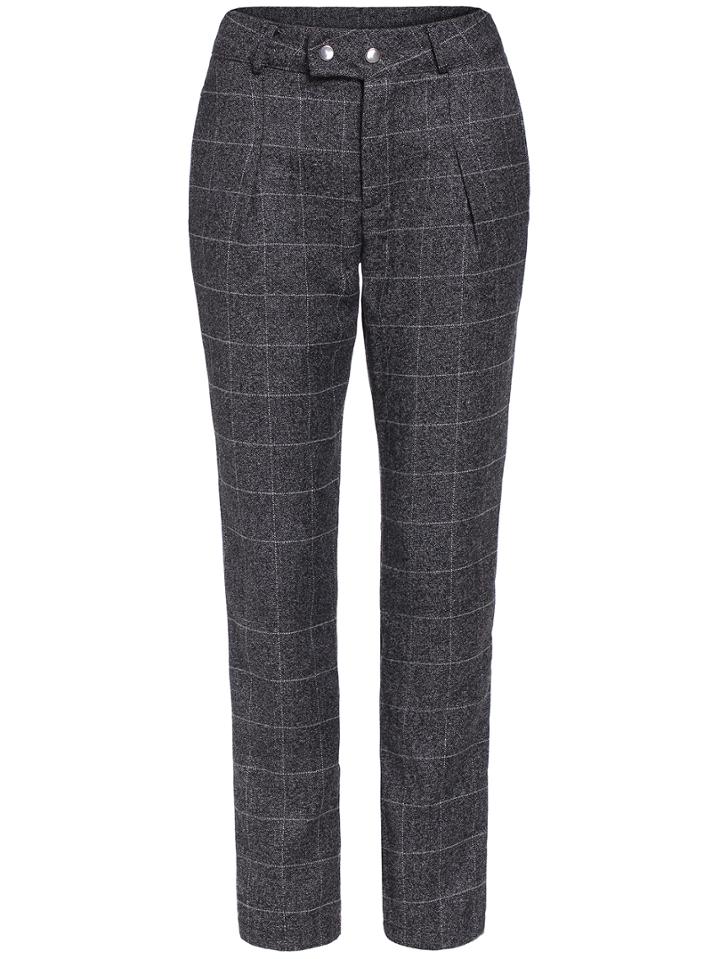 Romwe Gingham Woolen Straight Pant
