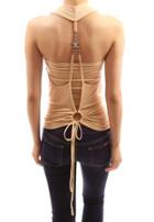 Romwe Halter Back Lace Up Slim Beige Top