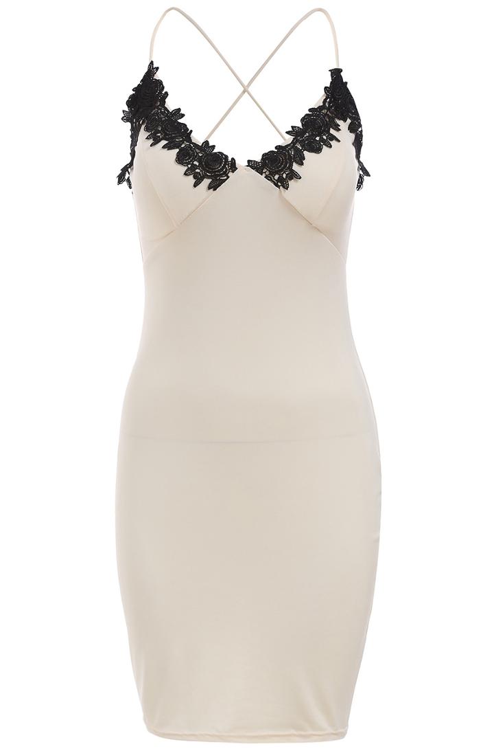 Romwe Contrast Lace Spaghetti Strap Bodycon Dress