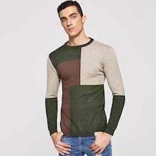 Romwe Men Color Block Pattern Contrast Jumper