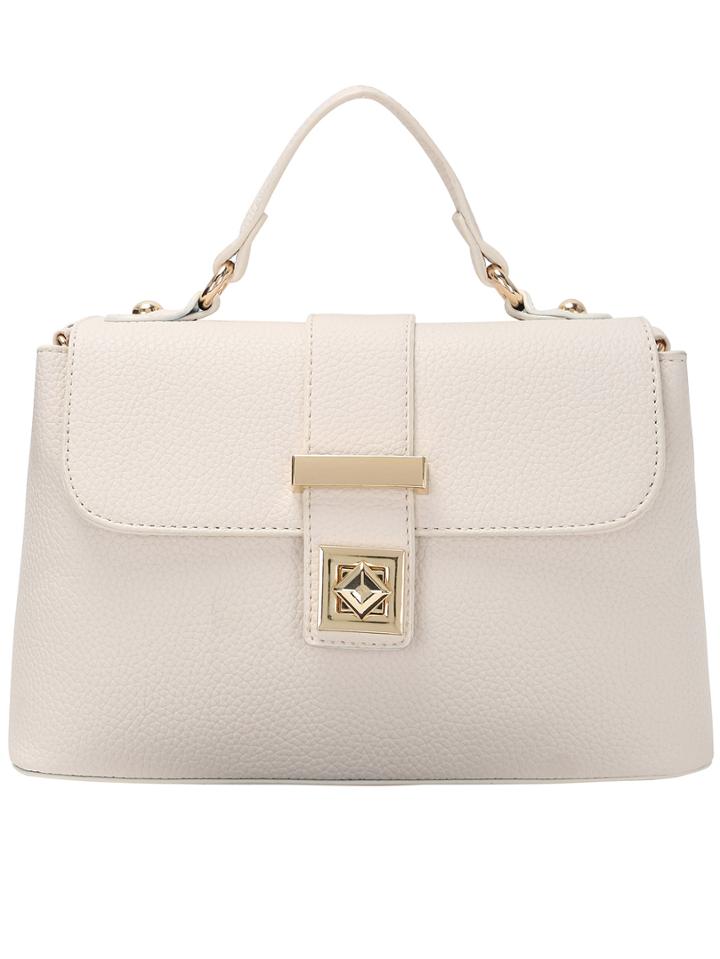 Romwe Metal Turn Lock Flap Off-white Shoulder Bag
