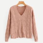 Romwe V-neck Hollow Out Chenille Jumper
