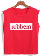 Romwe Letter Print Red Tank Top